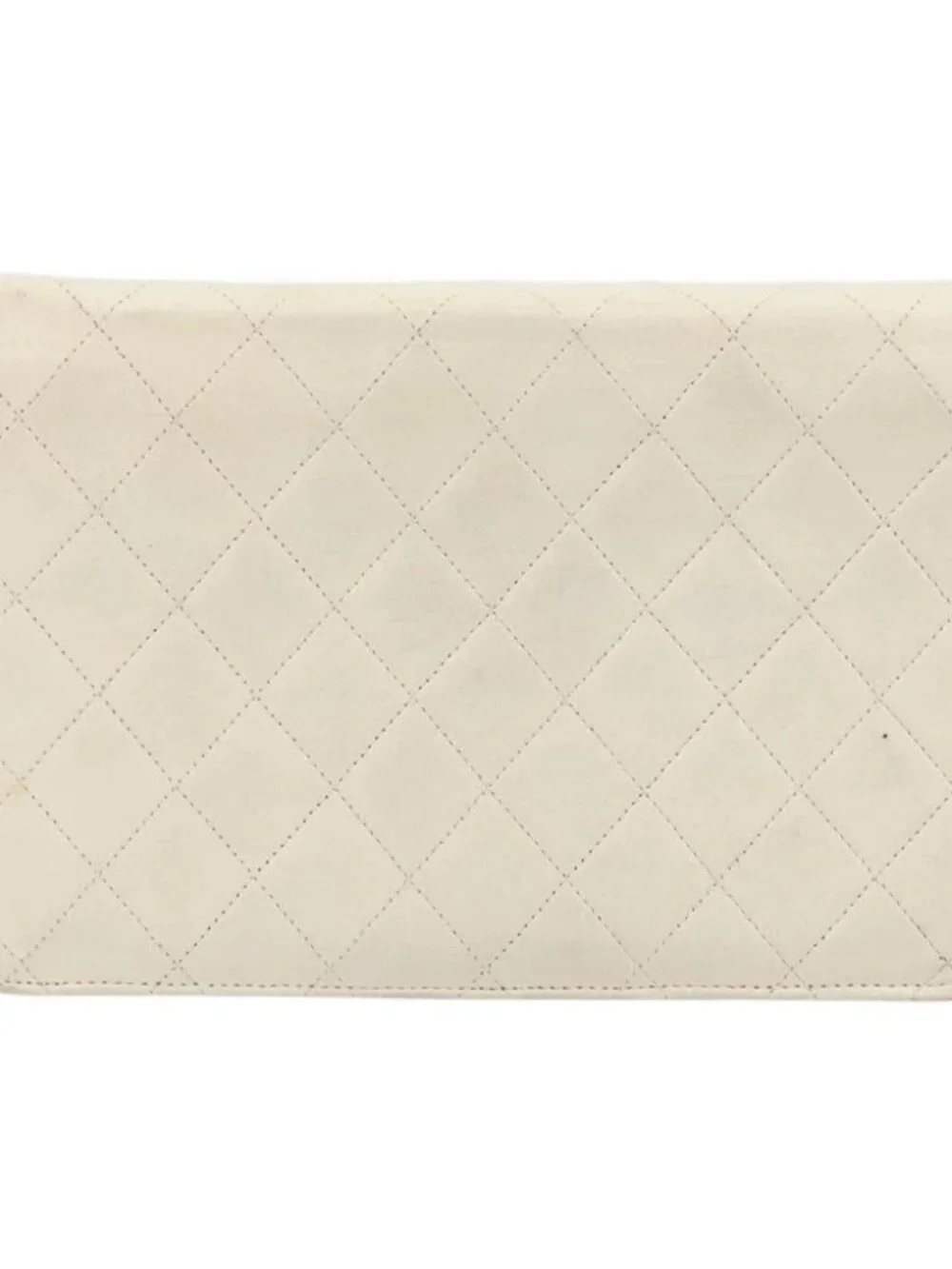 CHANEL Matelasse Chain Shoulder Bag Lamb Skin White Gold CC Auth BA12264